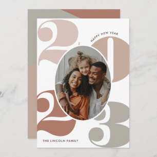 Neutral Classy Numbers 1 Photo Happy New Year Holiday Card