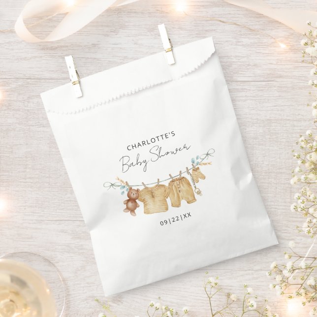 Neutral Clothesline Baby Shower Favour Bag (Clipped)
