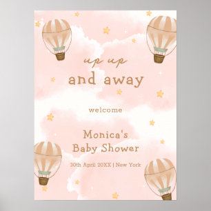 Neutral Cloud Hot Air Balloon Baby Shower Welcome Poster