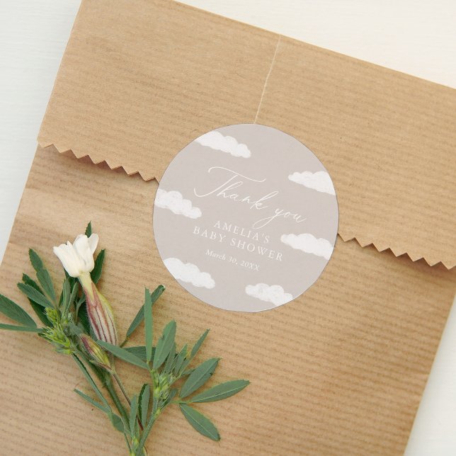 Neutral Cloud Nine Baby Shower Classic Round Sticker (Creator Uploaded)