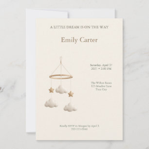 Neutral Cloud Star Mobile Baby Shower Invitation