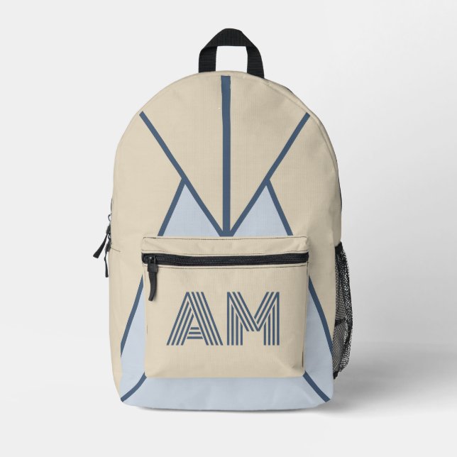 Neutral Coastal Flax Blue Monogram Backpack (Front)