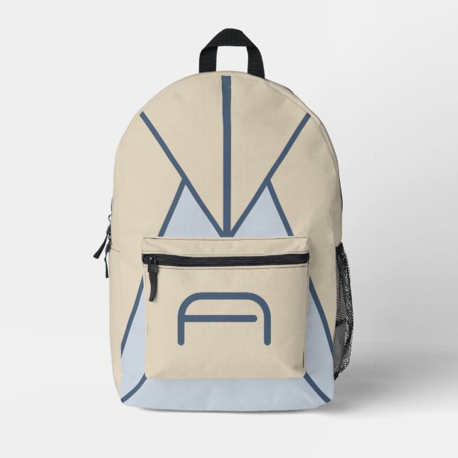 Neutral Coastal Flax Blue Monogram Backpack (Front)