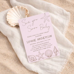 Neutral Coastal Seashell Sea You Soon Baby Shower  Invitation