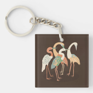 Neutral Color Pop Art Cranes   Key Ring