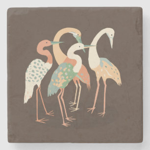 Neutral Color Pop Art Cranes Stone Coaster