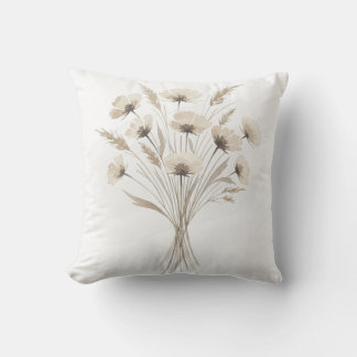 Neutral colour flower throw pillow