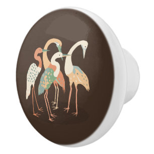 Neutral Colour Pop Art Cranes Ceramic Knob