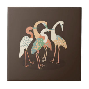 Neutral Colour Pop Art Cranes Ceramic Tile
