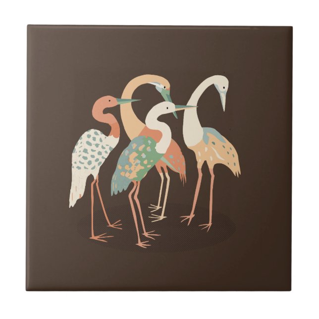 Neutral Colour Pop Art Cranes   Ceramic Tile (Front)