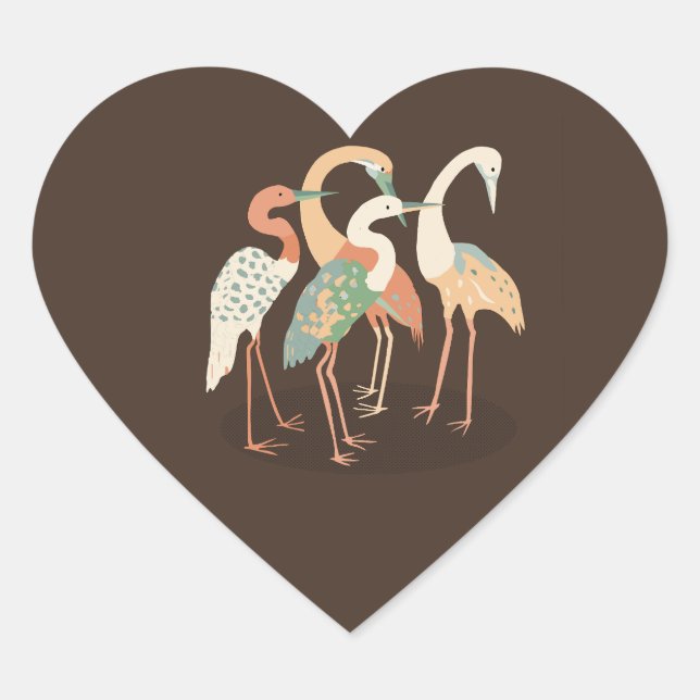 Neutral Colour Pop Art Cranes   Heart Sticker (Front)