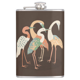 Neutral Colour Pop Art Cranes Hip Flask