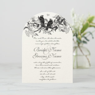 Neutral Colour Rustic Chic Lovebird Wedding Invitation