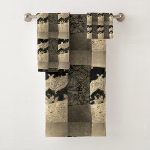 Neutral Colour Velvet Patchwork Image Bath Towel Set