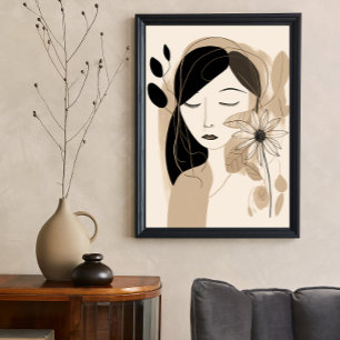 Neutral Colour Woman with Flower Boho Poster