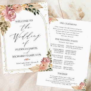 Neutral Colours Boho Floral Wedding Program
