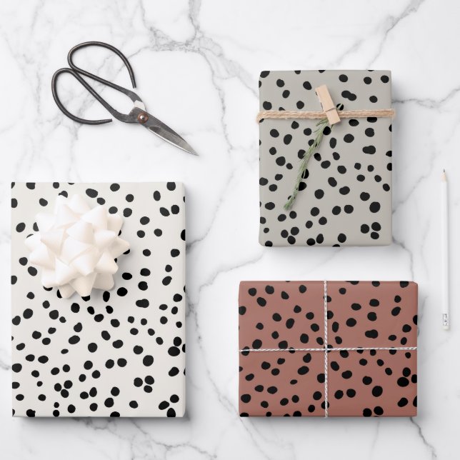Neutral Colours Dalmation Spots Pattern Wrapping Paper Sheet (Front)