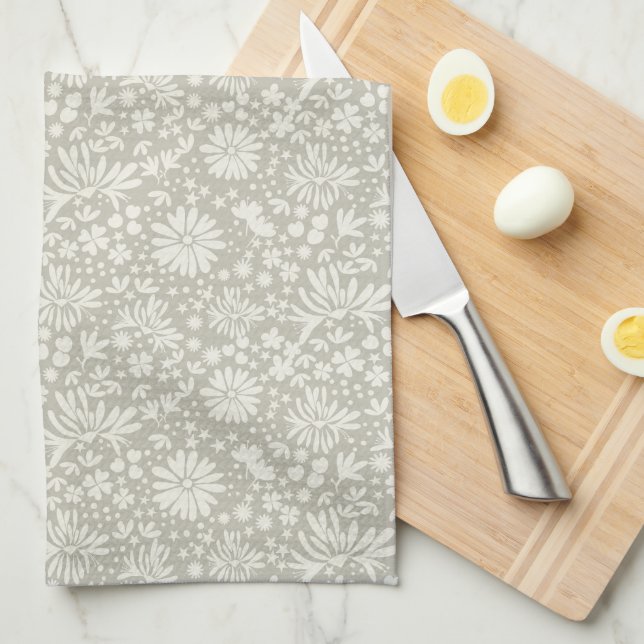 Neutral Colours Ditzy Floral Tea Towel (Quarter Fold)