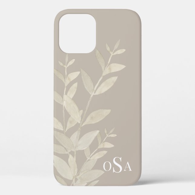 Neutral Colours Monogram Leaves Modern Case-Mate iPhone Case (Back)