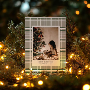Neutral Colours Plaid Minimalist Photo Holiday Car Card