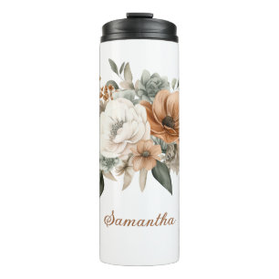 Neutral Colours White Beige Blue Greenery Floral  Thermal Tumbler