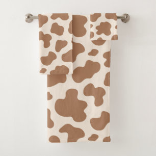 Neutral Cow Print Western Cowboy Beige Brown Bath Towel Set