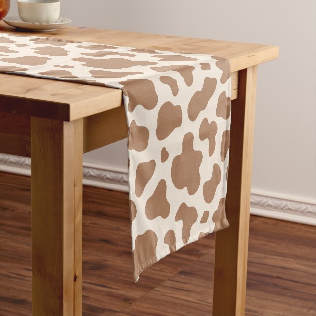 Neutral Cow Print Western Cowboy Beige Brown Short Table Runner (In Situ)