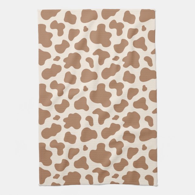 Neutral Cow Print Western Cowboy Beige Brown Tea Towel (Vertical)
