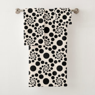 Neutral Cream and Black Feminine Polka Dot Bath Towel Set