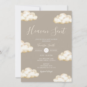 Neutral Cream Cloud Heaven Sent Baby Shower Party Invitation