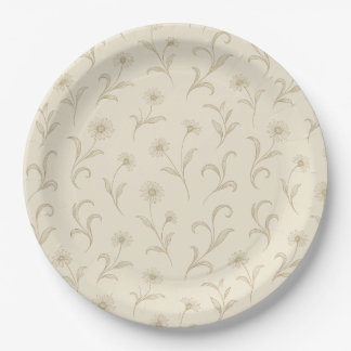 Neutral Cream Dainty Flower Botanical Print  Paper Plate