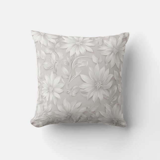 Neutral Cream Elegant Floral Cushion (Front)
