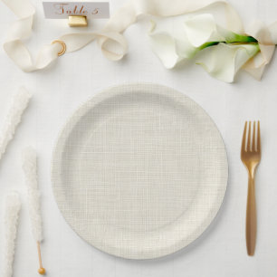 Neutral Cream Faux Linen Fabric Elegant Paper Plate