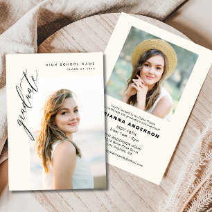 Neutral Cream Minimalist Photo Graduation Party Invitation