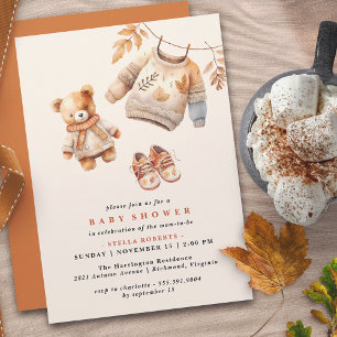 Neutral Cream & Orange Modern Fall Baby Shower Invitation