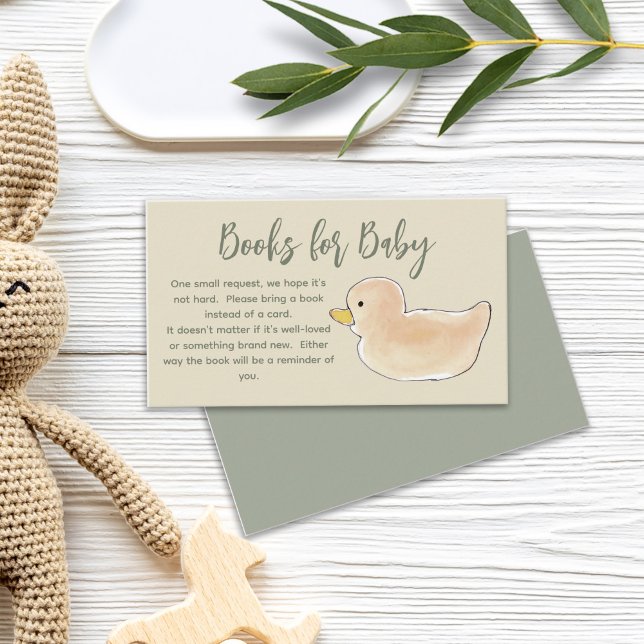 Neutral Cute Sweet Duck Girl Books for Baby Shower Enclosure Card (Creator Uploaded)