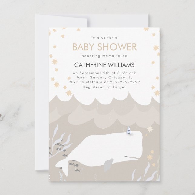 Neutral Cute White Whale Baby Shower Invitation (Front)