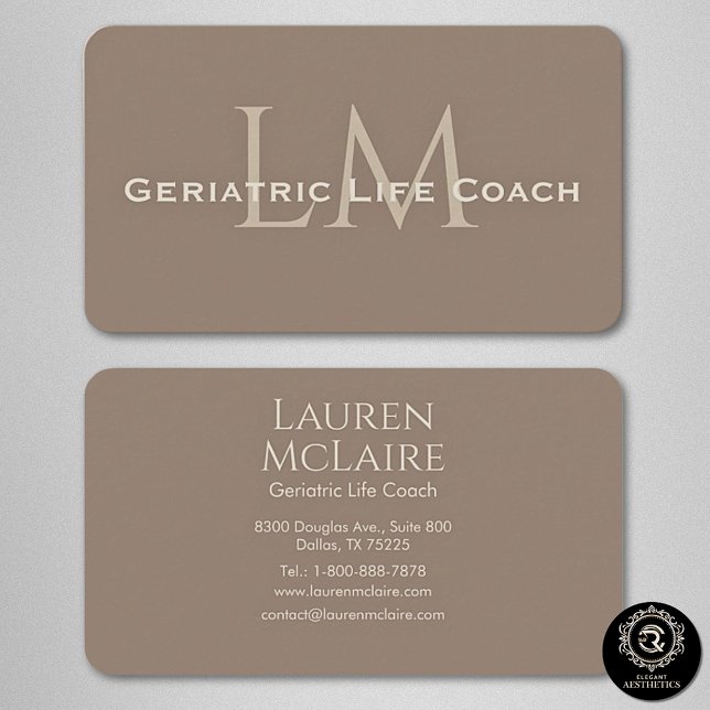 Neutral Dark Taupe Monogram Business Card (Creator Uploaded)