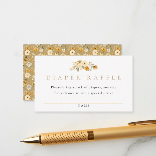 Neutral Diaper Raffle Card | Ivory & Golden Floral (Front/Back In Situ)