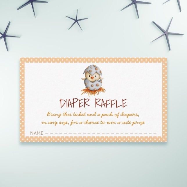 Neutral diaper raffle card with a chick hatching (Cute gender neutral baby shower diaper raffle ticket with a bird illustration)