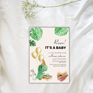 Neutral Dinosaur Storybook Balloon Baby Shower Invitation