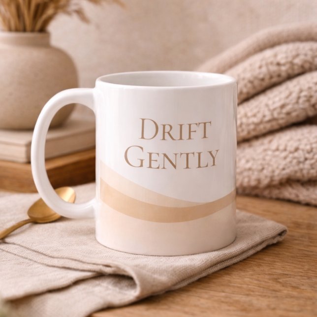 Neutral Dune Lines Classic Mug, 11 oz Coffee Mug (White dune line art with Drift Gently detail for warm, modern spaces.)