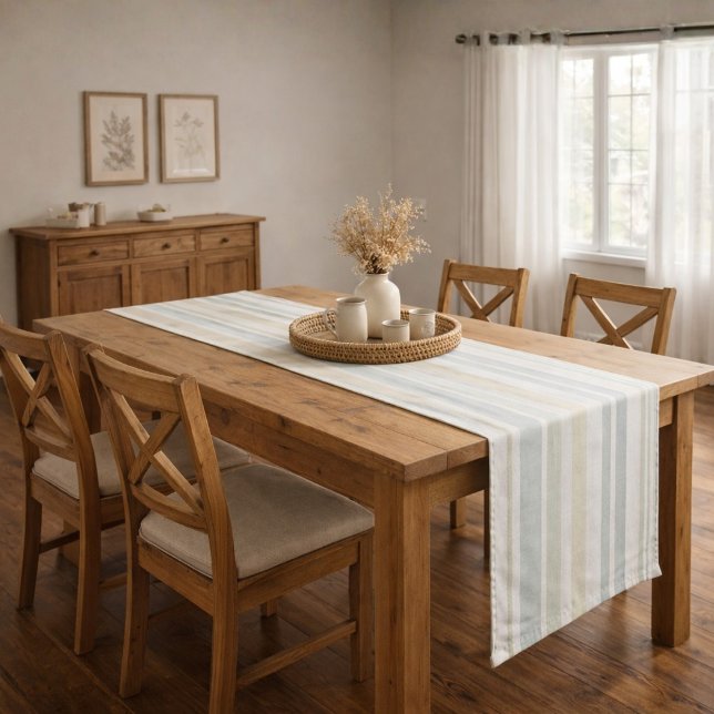 Neutral Dusty Blue Striped | Rustic Farmhouse Long Table Runner (Creator Uploaded)