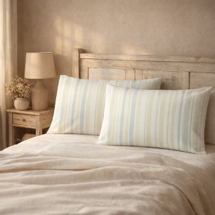 Neutral Dusty Blue Striped   Rustic Farmhouse Pillowcase