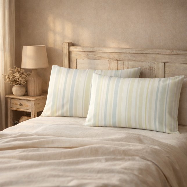 Neutral Dusty Blue Striped | Rustic Farmhouse Pillowcase (Creator Uploaded)