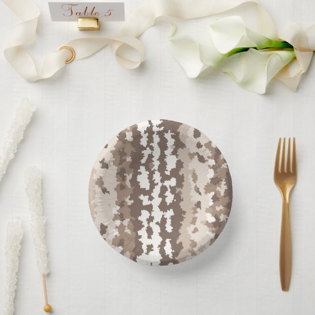 Neutral Earth Camo Irregular Abstract Design Paper Plate (Wedding)