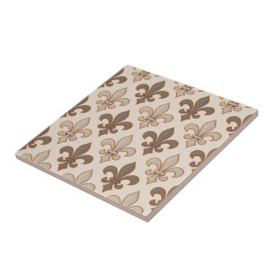 Neutral Earth Royal Fleur-de-lis Style Ceramic Tile