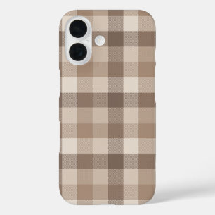 Neutral Earth Tan Chequered Gingham Plaid iPhone 16 Case