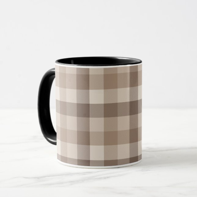 Neutral Earth Tan Chequered Gingham Plaid  Mug (Front Left)