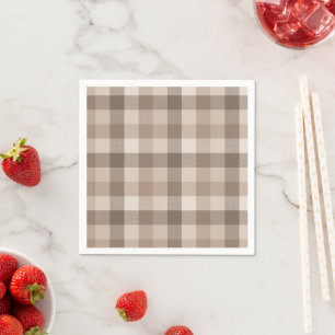 Neutral Earth Tan Chequered Gingham Plaid Napkin